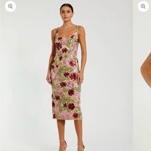 Mac Duggal Floral Embroidered Midi Dress